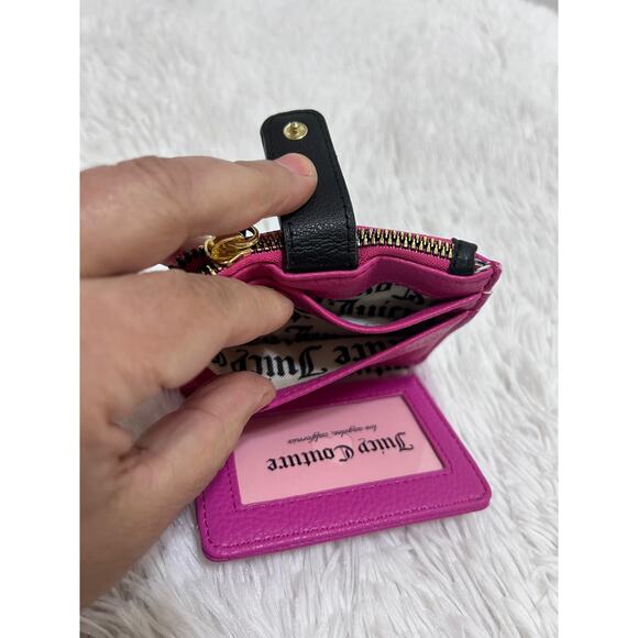 Juicy Couture Pink Pebble Gold Heart Logo Zipper Leather Bi-Fold Wallet 4.5"X3.5 - Picture 6 of 6